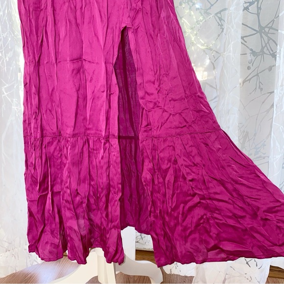 STILLWATER EYE CANDY DARK PINK SATIN plunging neck backless JESSIE MIDI DRESS - Picture 3 of 12